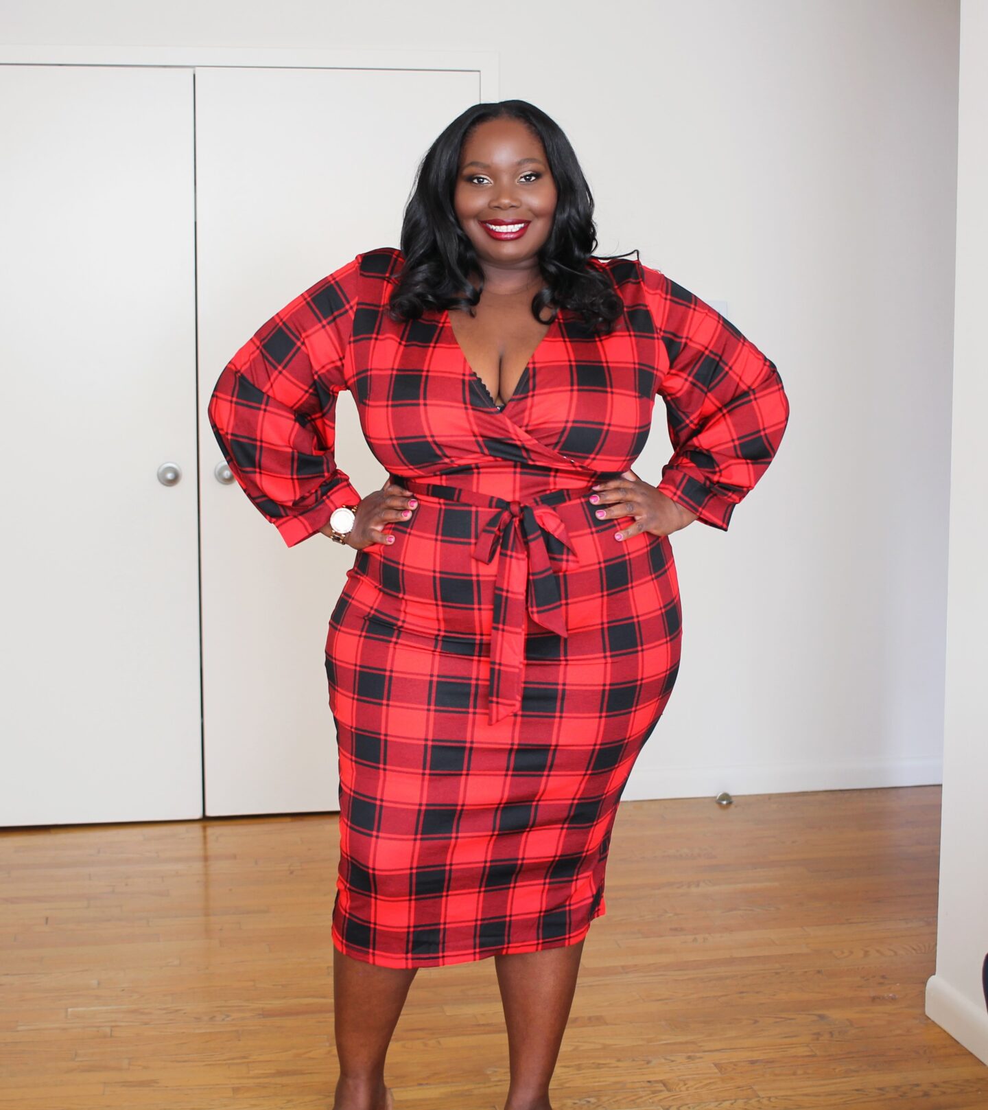 amazon red buffalo plaid dress with belted waist