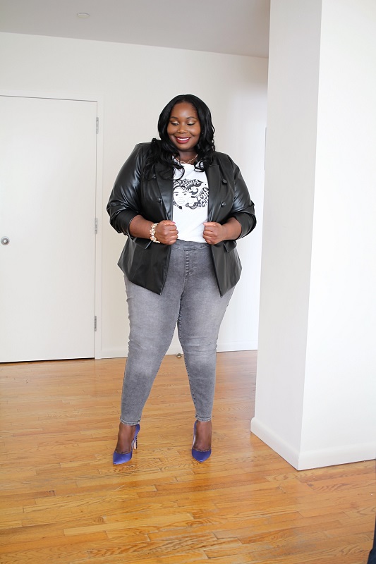 black plus size leather blazer from Lane Bryant