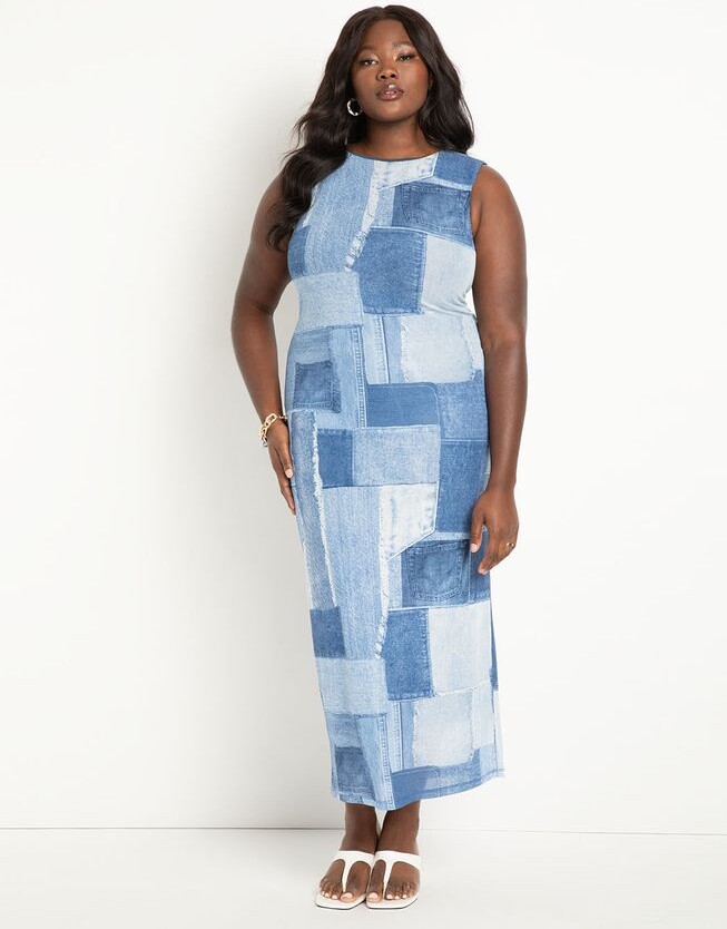 plus size denim patchwork dress