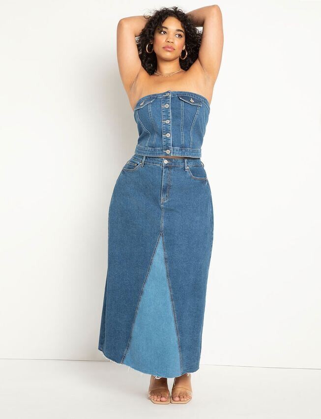 plus size denim maxi skirt trend