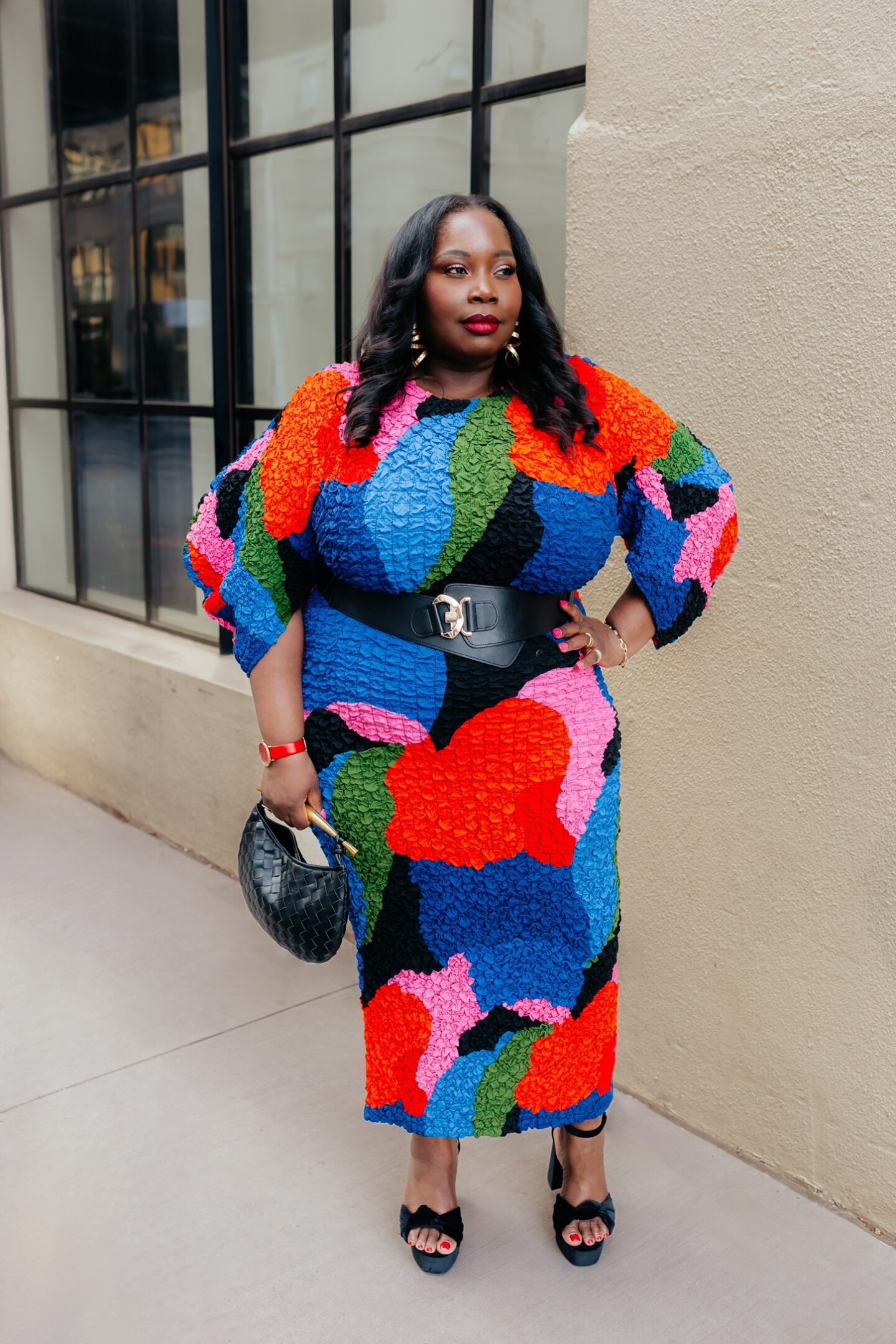  New York Fashion Week style. A maxi length mara hoffman popcorn dress in plus size